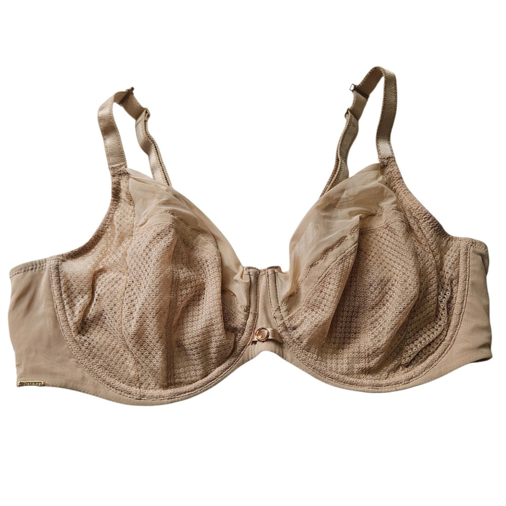 Chantelle Parisian Allure Unlined Plunge Bra Sz 42D Nude Beige Mesh